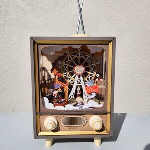 NEW Book Nook Ferris Wheel Music Box Night Light TV Television Carnival Scene Gi